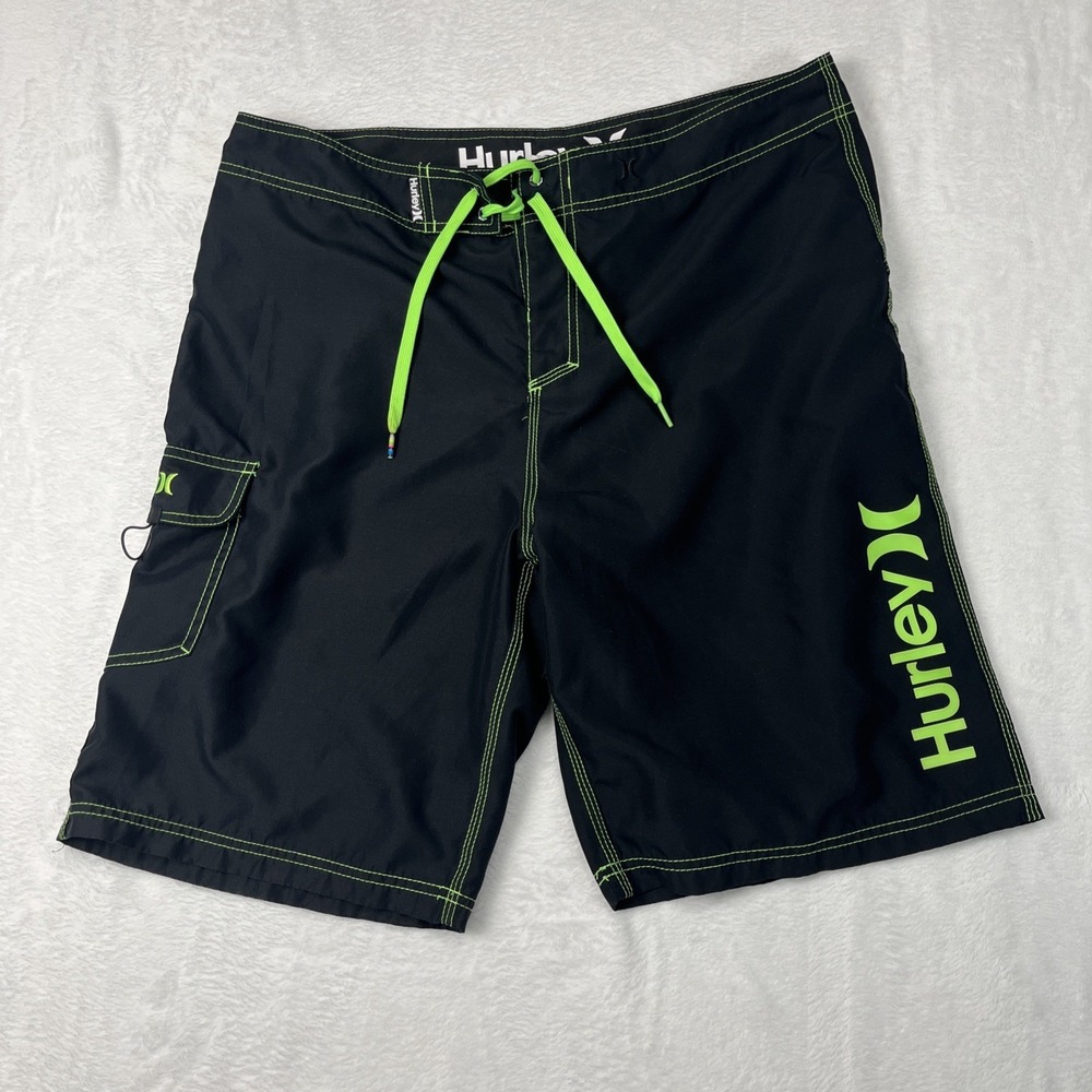 Hurley Mens Surf Board Shorts Swim Trunks Size 36 Black Green